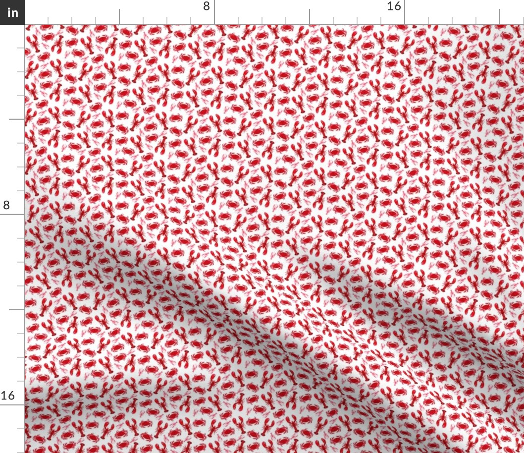 crabs and lobsters // ocean mini print super tiny ocean white red nautical summer