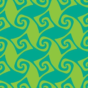 spiral trellis in lime and aqua