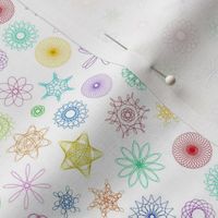 Gear-drawn spirals,  rainbow on white, mini (6" repeat)