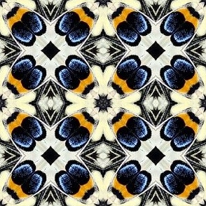 Butterfly Wing Kaleidoscope | Medium Scale Geometric Floral in Blue, Goldenrod, Black, and Cream