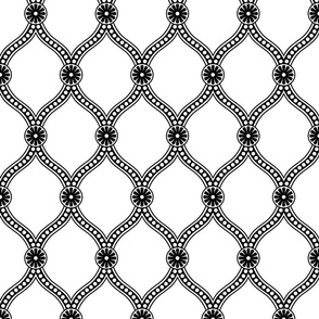 Prima Donna - Black and White Ogee - (4in repeat)