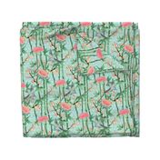 Bamboo, Birds and Blossoms on soft blue - small