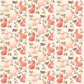 Bunnies in garden, peachy pink