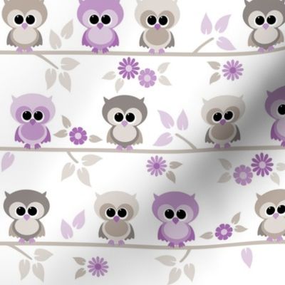 Baby owls in purple
