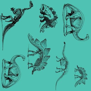 Dinosaur Skeletons | Teal and Black (rotated)
