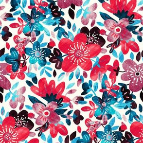 Cheerful Red and Blue Floral Collage