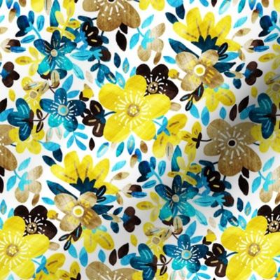 Cheerful Yellow and Turquoise Floral Collage