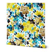 Cheerful Yellow and Turquoise Floral Collage