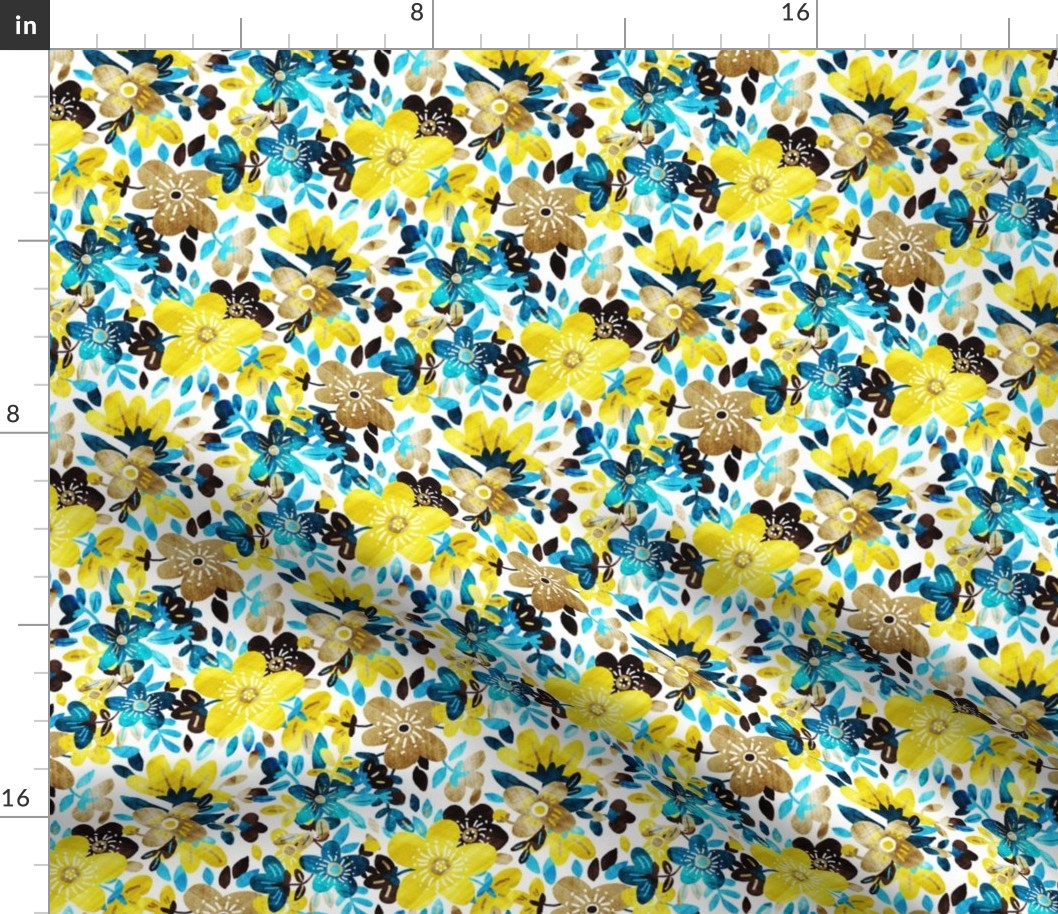 Cheerful Yellow and Turquoise Floral Collage