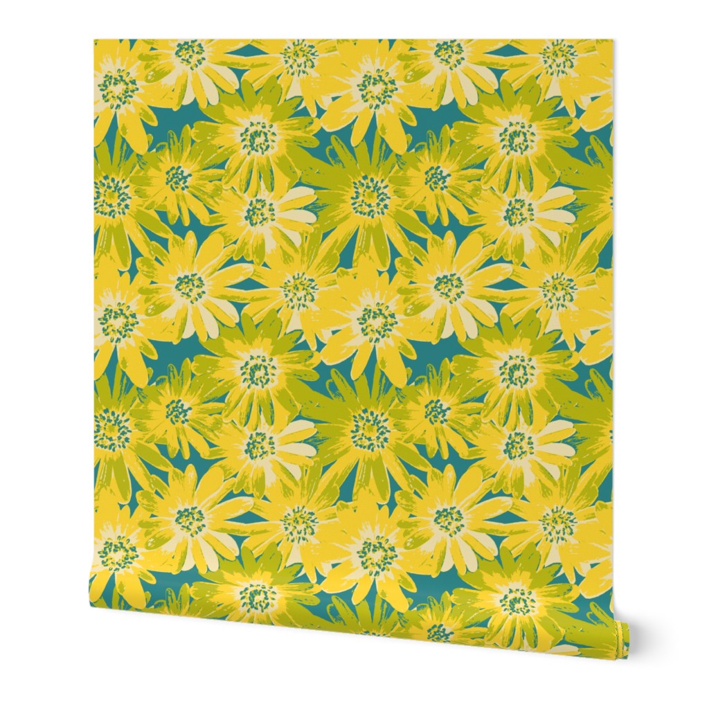 yellow anenomes on teal