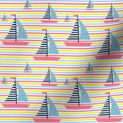 Summer Nautical Stripes & Sailboat in Pink