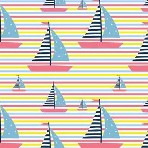 Summer Nautical Stripes & Sailboat in Pink