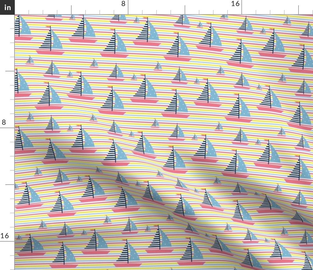 Summer Nautical Stripes & Sailboat in Pink