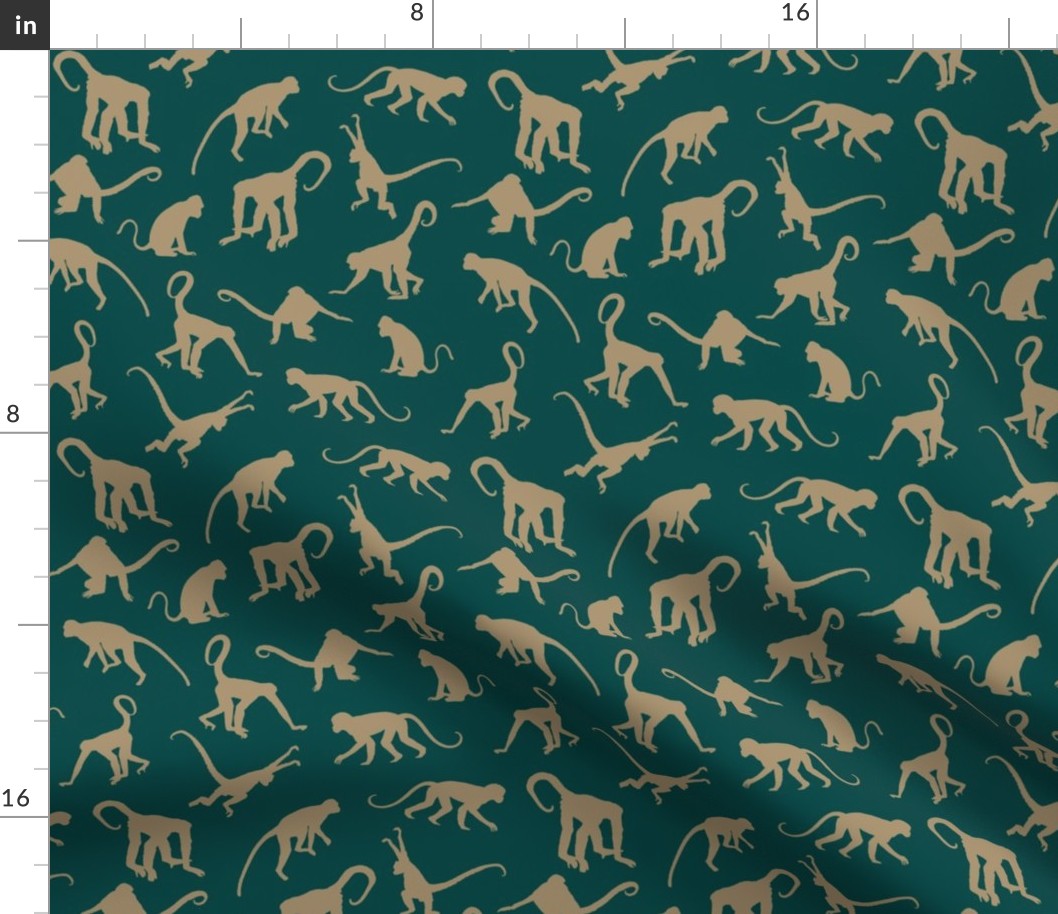 Monkeys - Tan on Jungle Green - Small