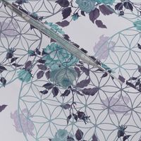 Vintage Teal / Mauve Flower of Life and Roses