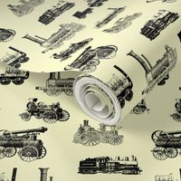 Antique Steam Engines on Yellow // Small 