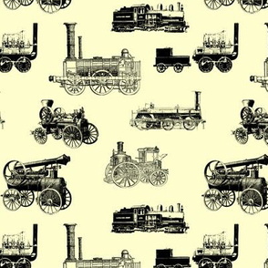 Antique Steam Engines on Yellow // Small 