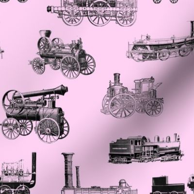 Antique Steam Engines on Light Pink // Large (3.5")