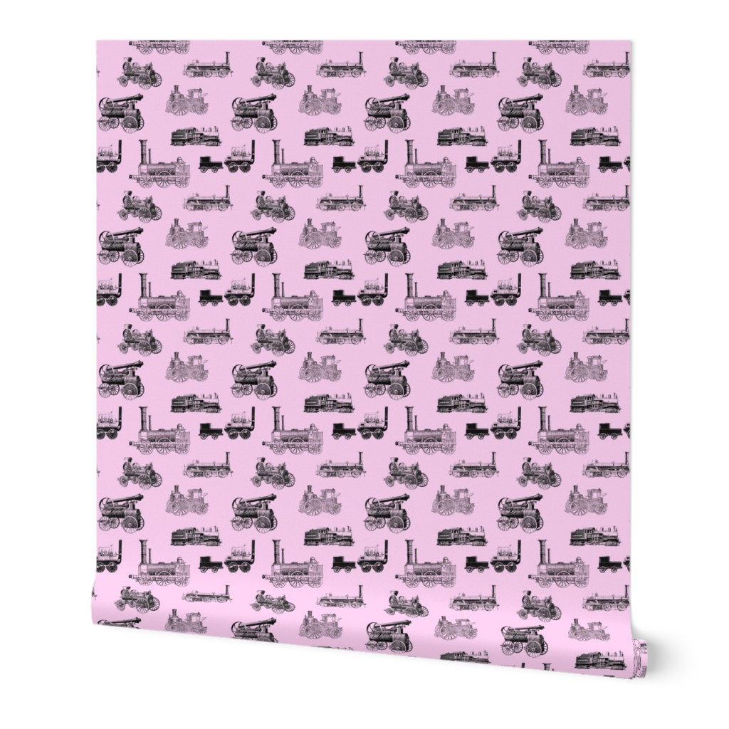 Antique Steam Engines on Light Pink // Small