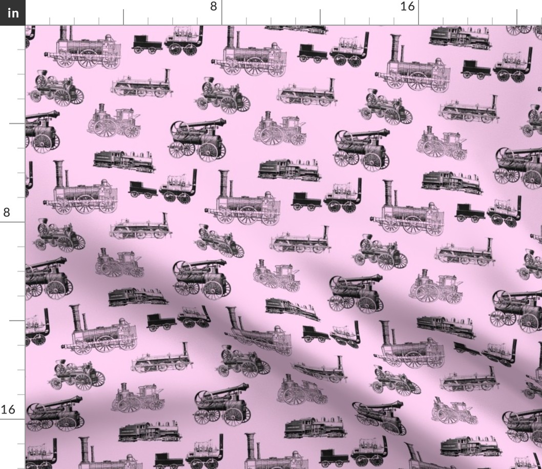 Antique Steam Engines on Light Pink // Small