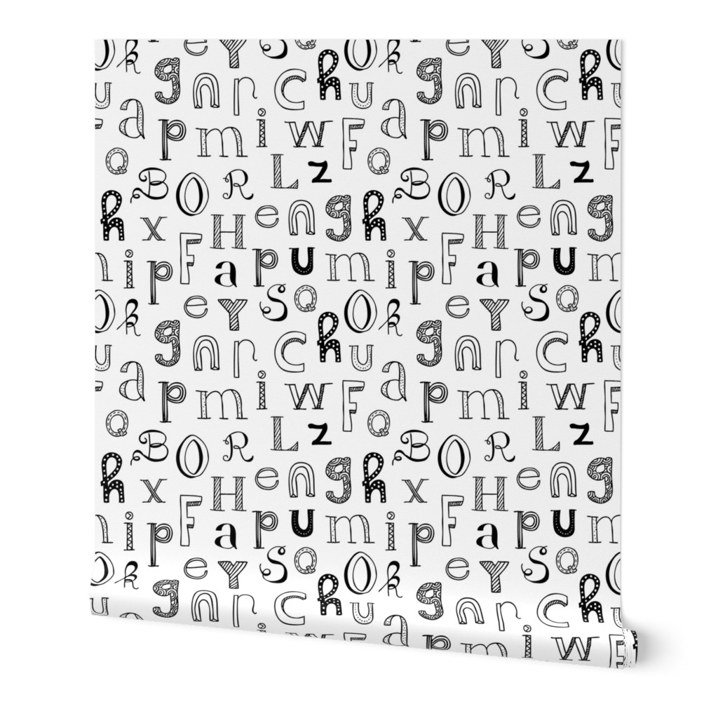 Cool kids alphabet abc back to school design type text font fabric black and white