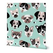 Puppy love dogs friends soft pastel mint blue for boys and girls