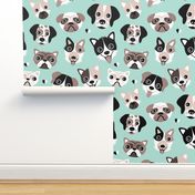 Puppy love dogs friends soft pastel mint blue for boys and girls
