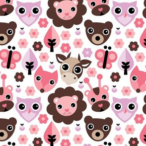 Farm life zoo safari and forest animals kids design in pink lilac