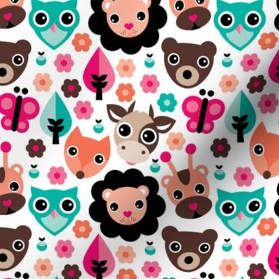 Farm life zoo safari and forest animals kids design in multi color girls