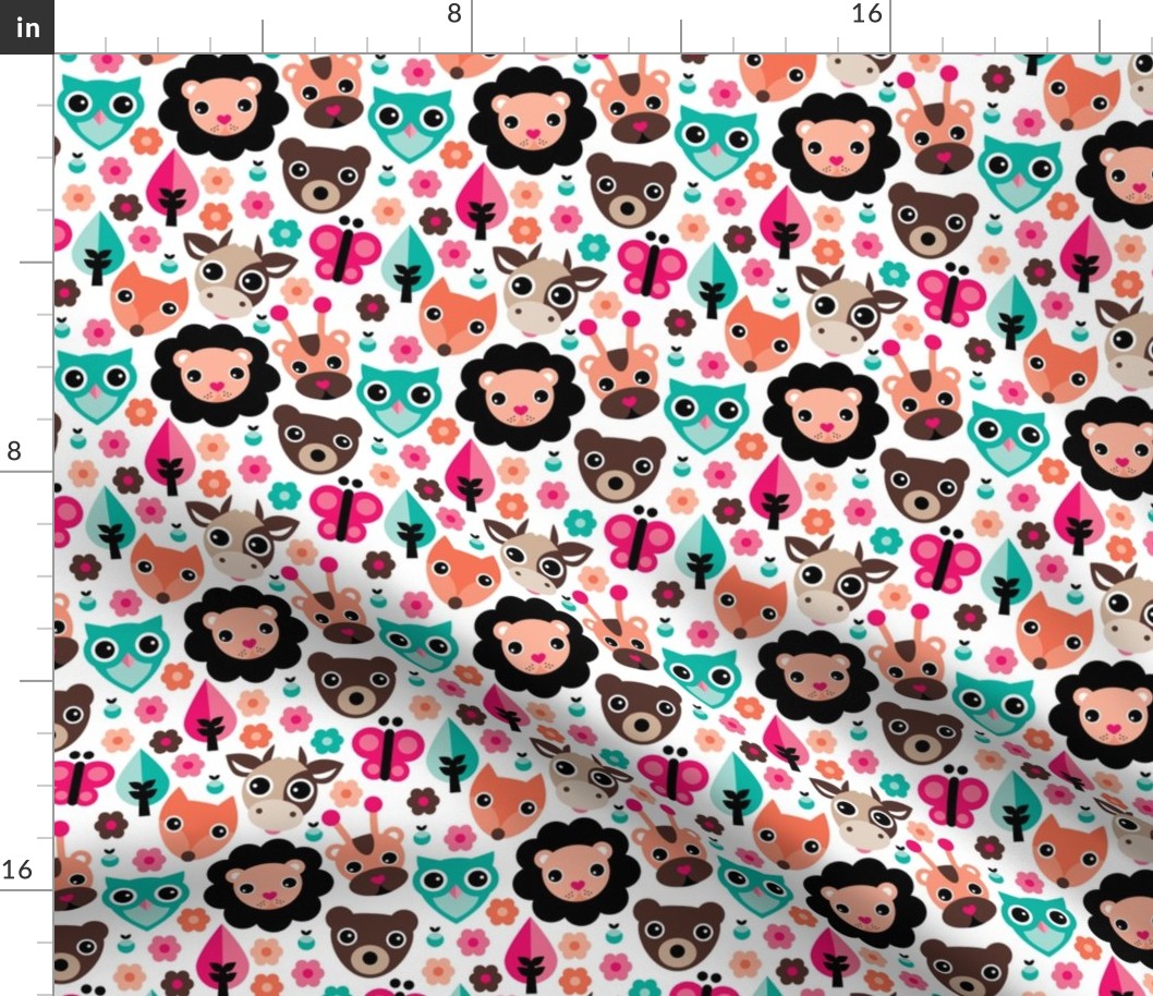 Farm life zoo safari and forest animals kids design in multi color girls