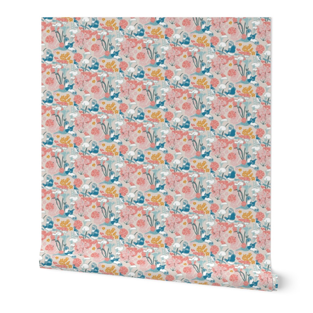 Pheasants in pink and blue