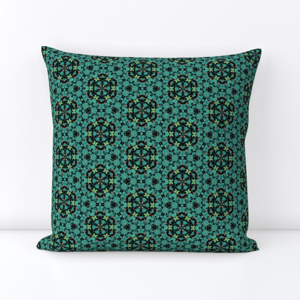 Geometric Pattern in Teals, Blues, Greens & Blacks & Corals