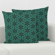 Geometric Pattern in Teals, Blues, Greens & Blacks & Corals