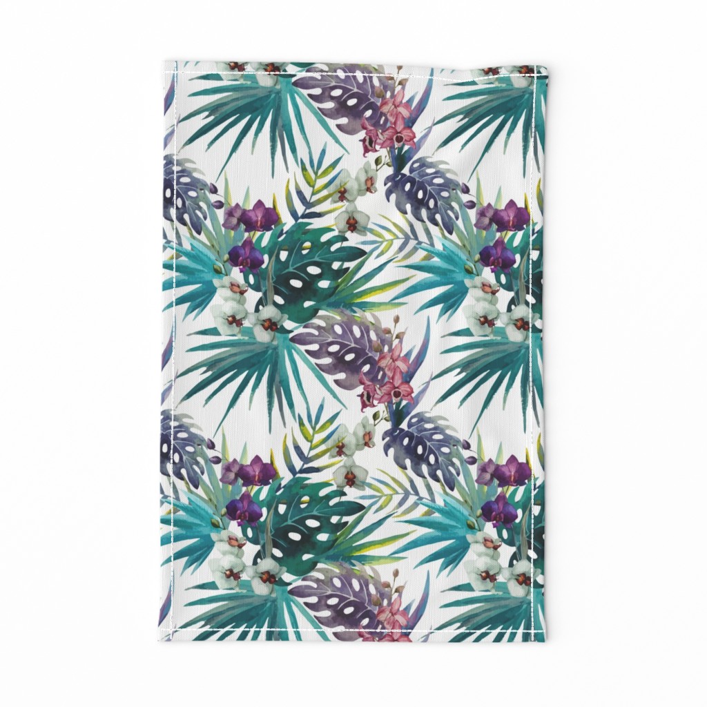 Topical Hawaii Watercolor Orchid Flowers Pineapple