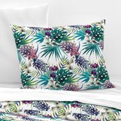 Topical Hawaii Watercolor Orchid Flowers Pineapple