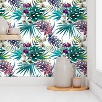 Topical Hawaii Watercolor Orchid Flowers Pineapple