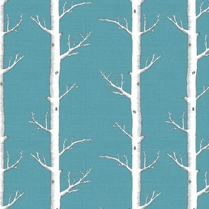 White Forest on Light Teal Linen 