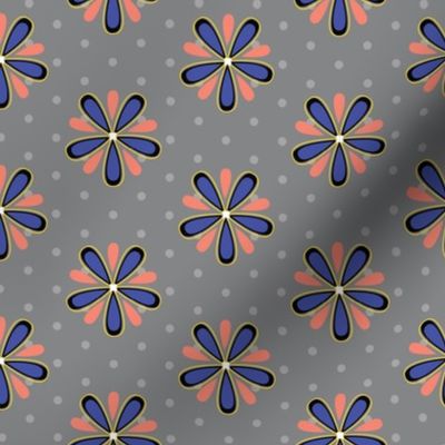 16-07b Coral orange royal blue Abstract Scandinavian floral || Flower gray grey polka dot _ Miss Chiff Designs