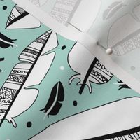 Aztec summer feathers bohemian ink black and white mint