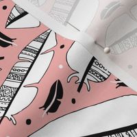 Aztec summer feathers bohemian ink black and white pink