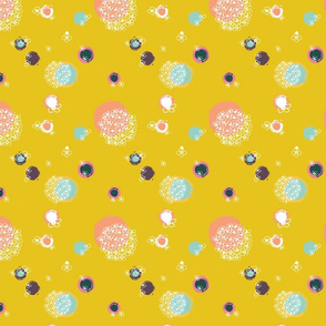 quirky dots and  flowers mustard