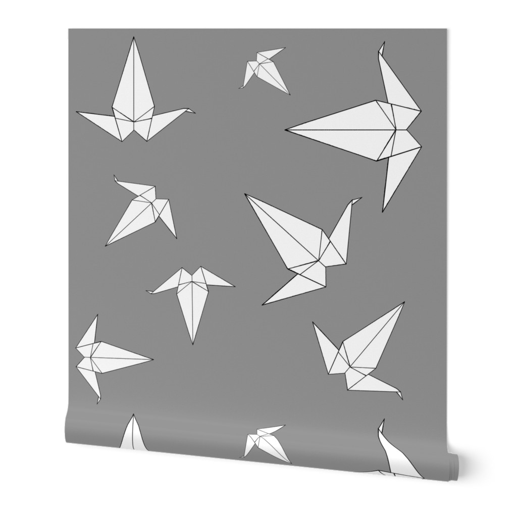 Origami Peace Cranes, Grey