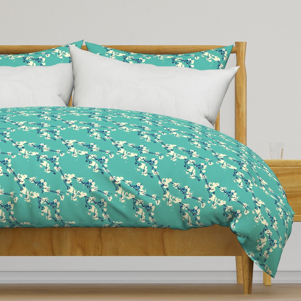 Cherry Blossoms in Aqua // Modern Japanese floral pattern by Zoe Charlotte