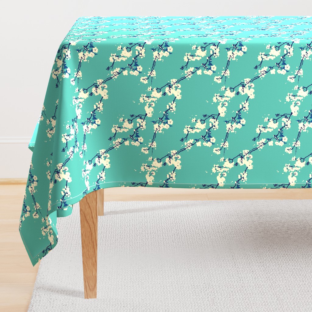 Cherry Blossoms in Aqua // Modern Japanese floral pattern by Zoe Charlotte