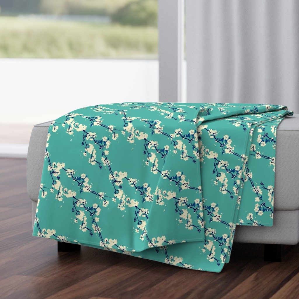 Cherry Blossoms in Aqua // Modern Japanese floral pattern by Zoe Charlotte