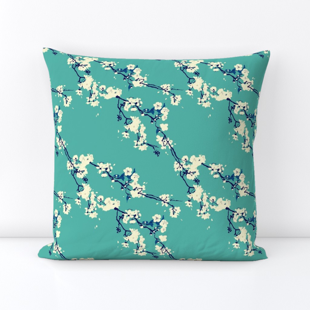 Cherry Blossoms in Aqua // Modern Japanese floral pattern by Zoe Charlotte