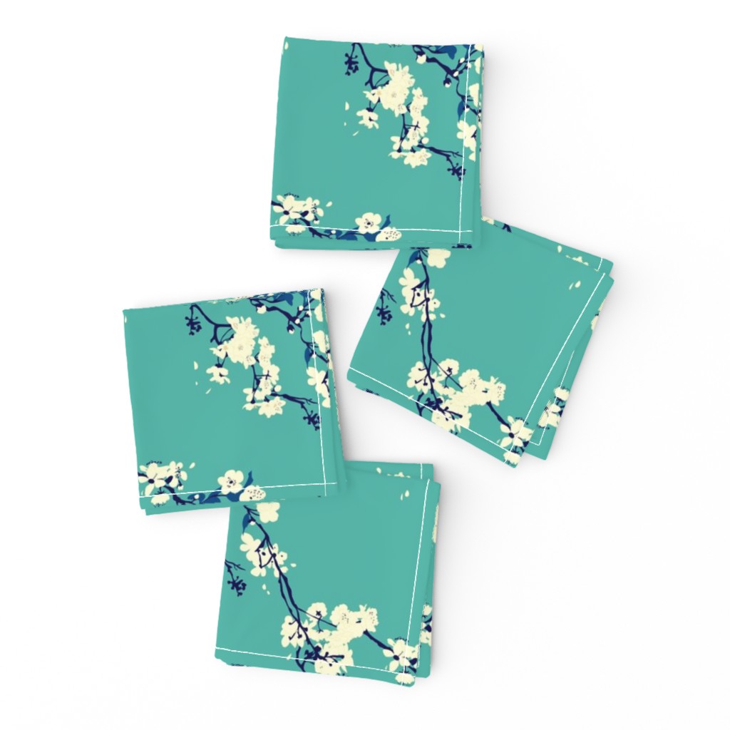 Cherry Blossoms in Aqua // Modern Japanese floral pattern by Zoe Charlotte