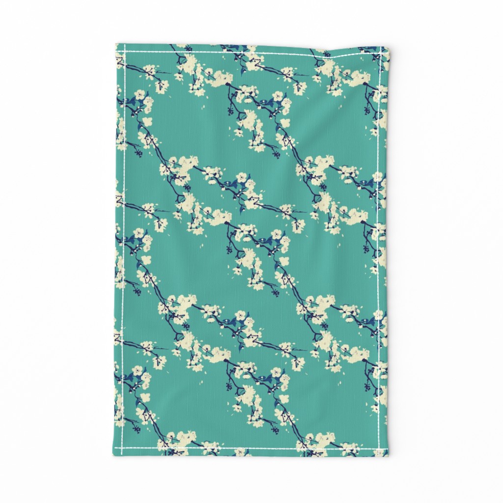 Cherry Blossoms in Aqua // Modern Japanese floral pattern by Zoe Charlotte