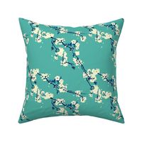 Cherry Blossoms in Aqua // Modern Japanese floral pattern by Zoe Charlotte