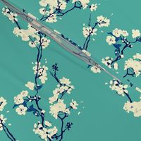 Cherry Blossoms in Aqua // Modern Japanese floral pattern by Zoe Charlotte